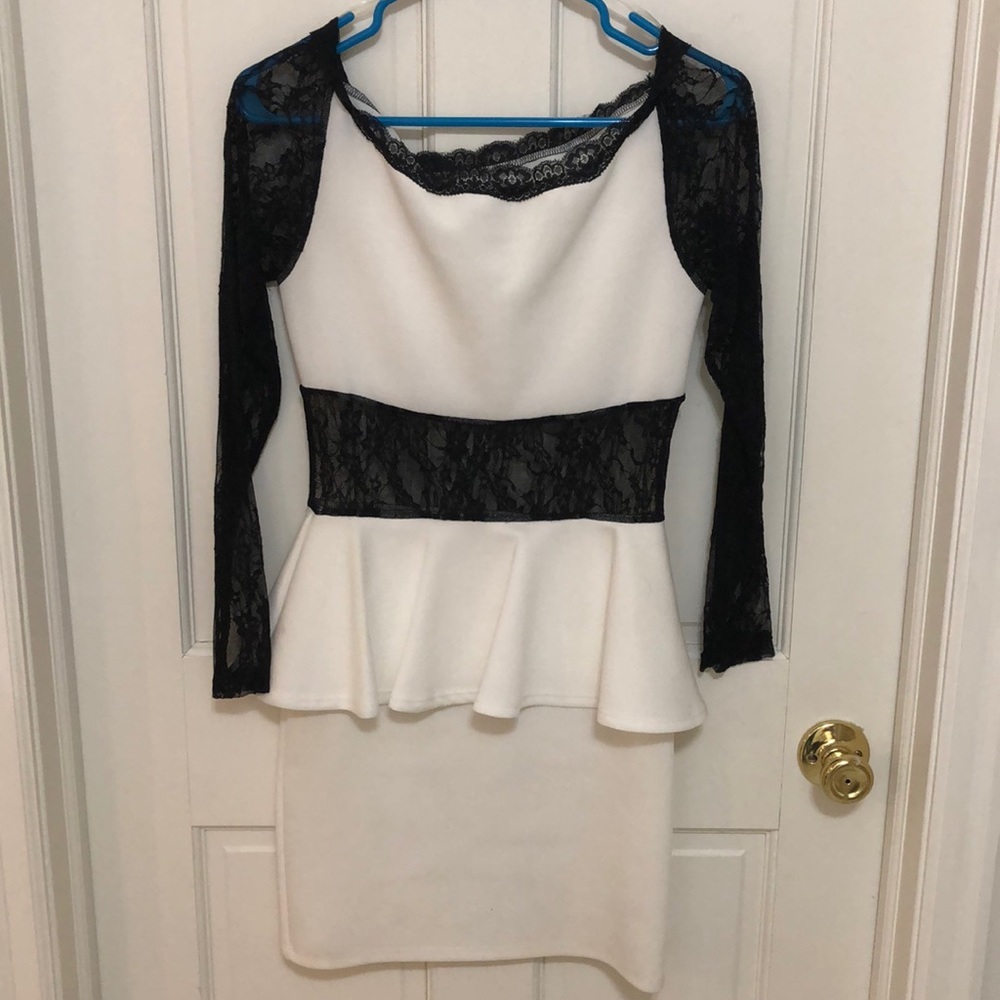 White and Black Peplum Dress